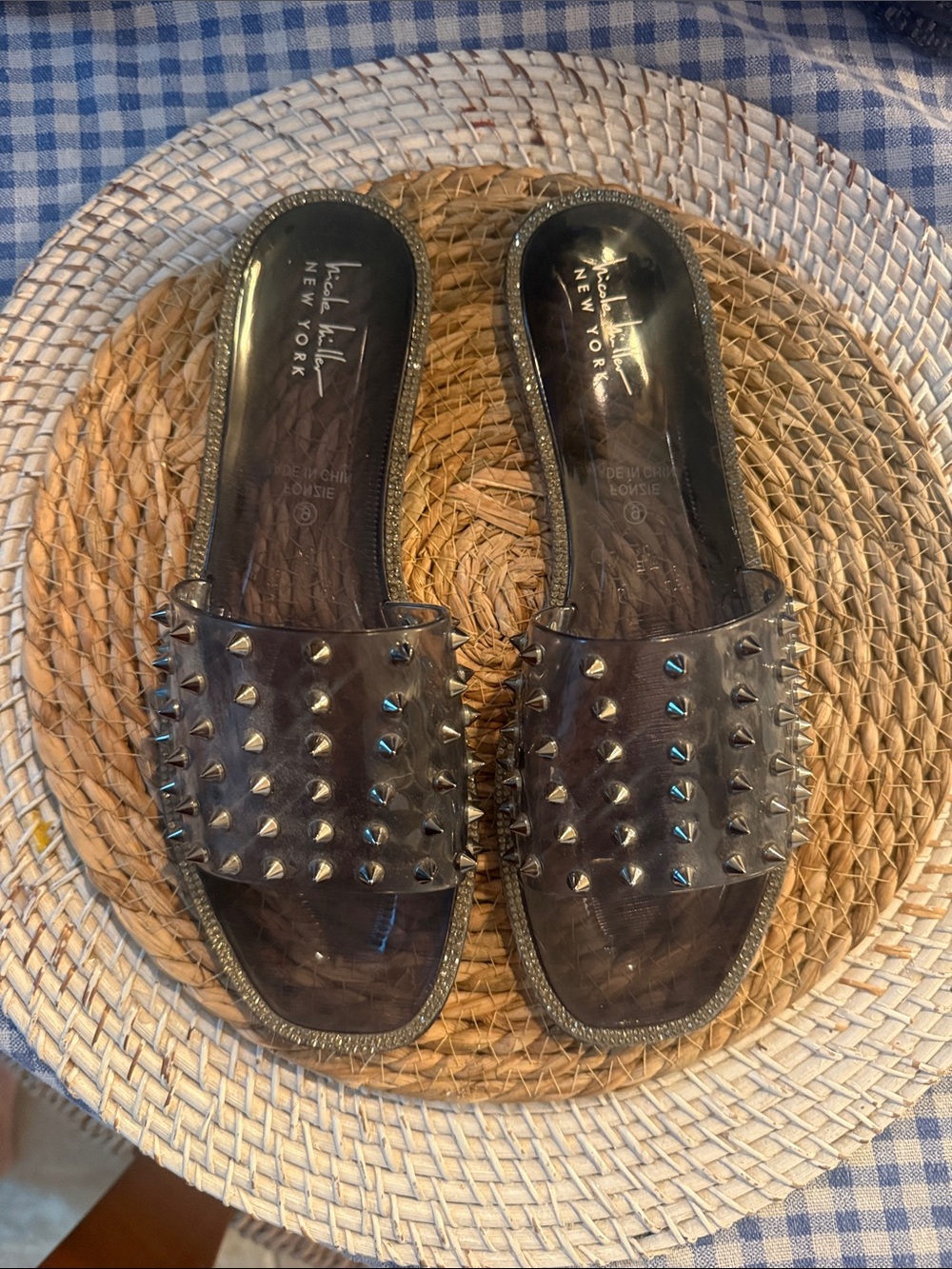 Nicole Miller New York Black Studded Slide Sandals 9